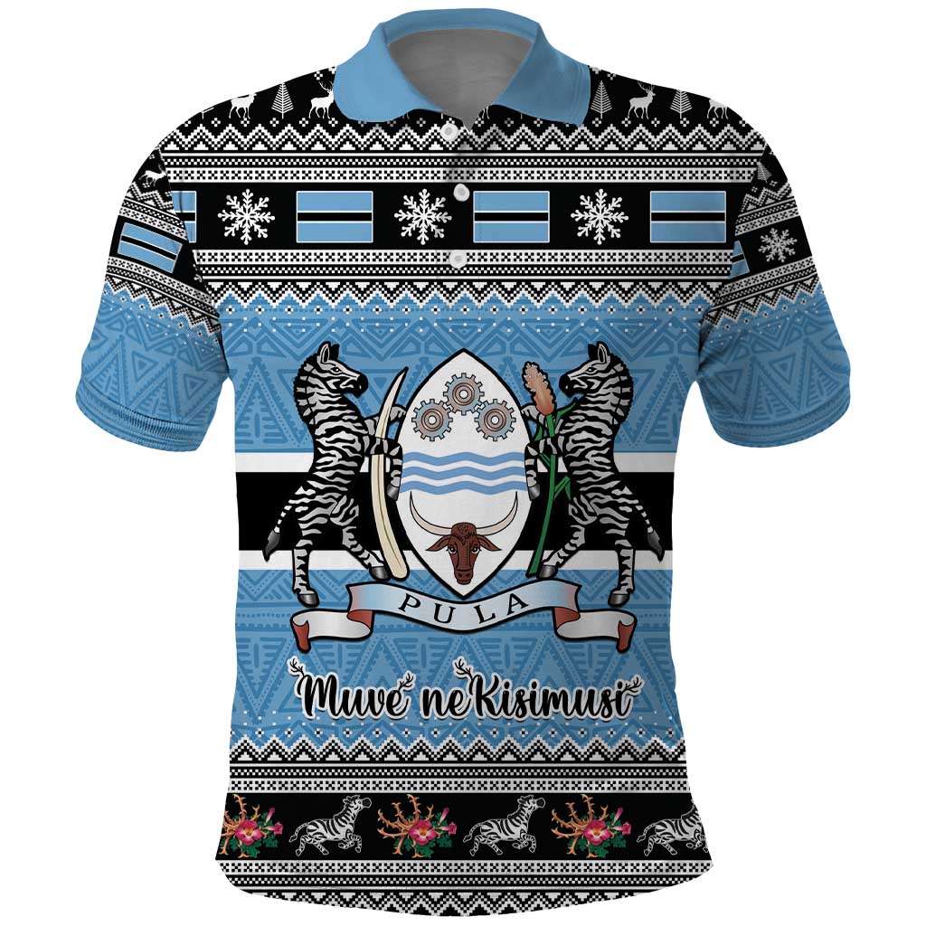 Botswana Christmas Polo Shirt Coat Of Arms Muve neKisimusi LT15