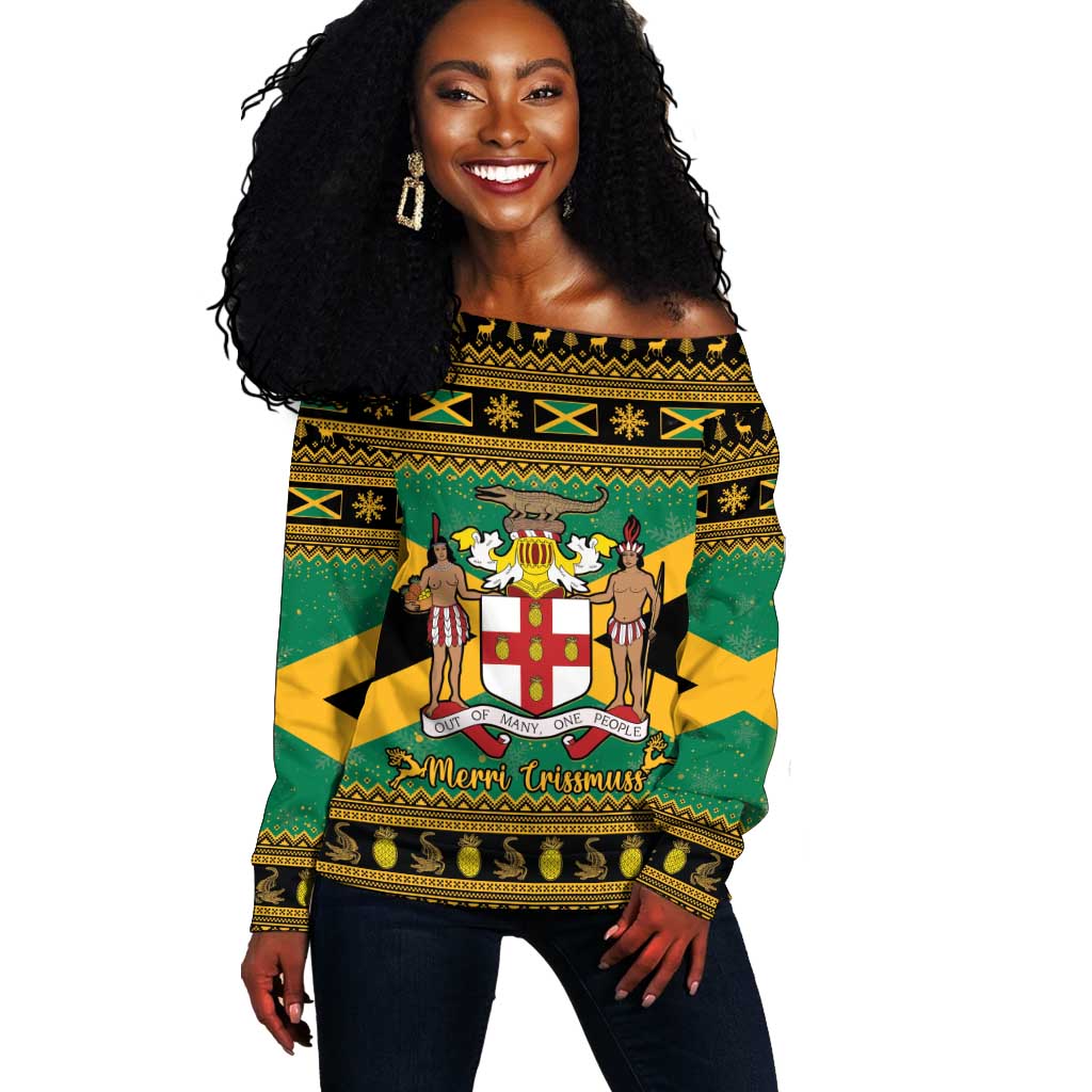 Afro-Jamaicans Off Shoulder Sweater Coat Of Arms - Merry Christmas LT15