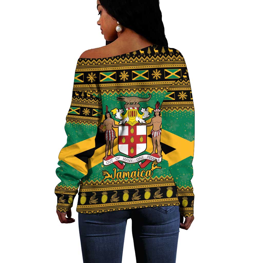 Afro-Jamaicans Off Shoulder Sweater Coat Of Arms - Merry Christmas LT15