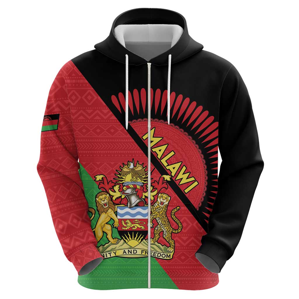 Personalised Malawi Hoodie Coat Of Arms - Flag Style LT15