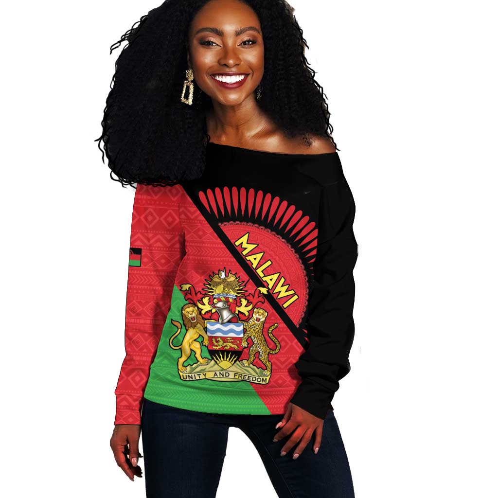 Personalized Afro Malawi Off Shoulder Sweater Coat Of Arms - Southeastern Africa Pattern LT15