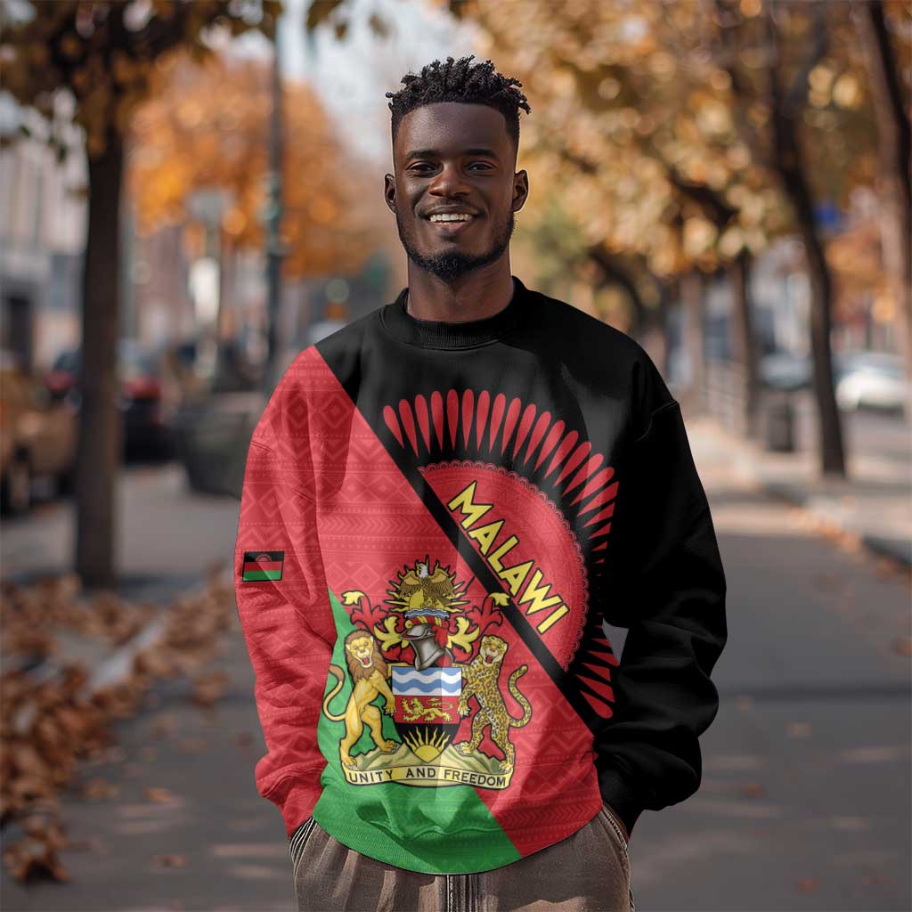 Personalized Afro Malawi Sweatshirt Coat Of Arms - Southeastern Africa Pattern LT15