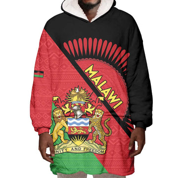 Personalized Afro Malawi Wearable Blanket Hoodie Coat Of Arms - Southeastern Africa Pattern LT15