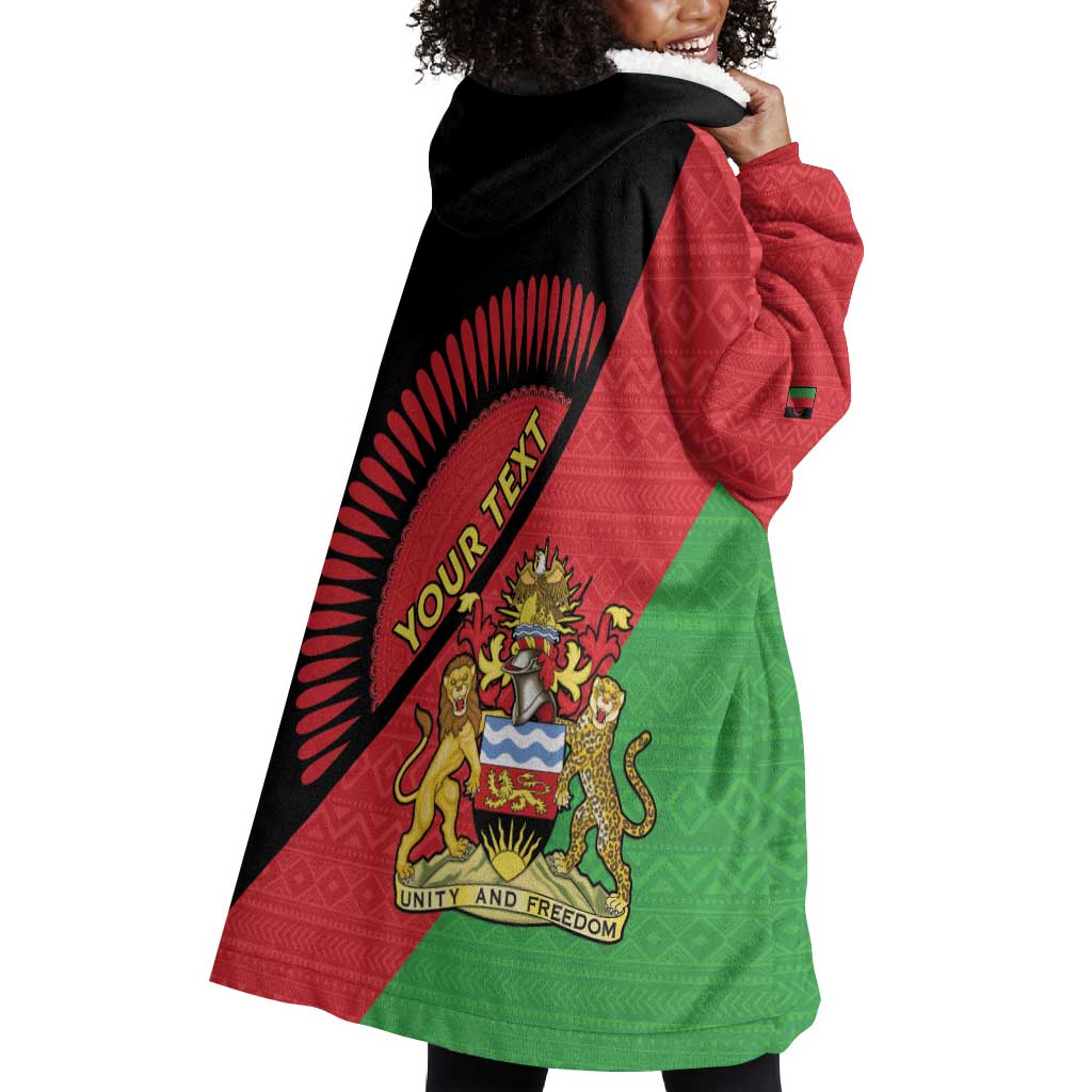 Personalized Afro Malawi Wearable Blanket Hoodie Coat Of Arms - Southeastern Africa Pattern LT15
