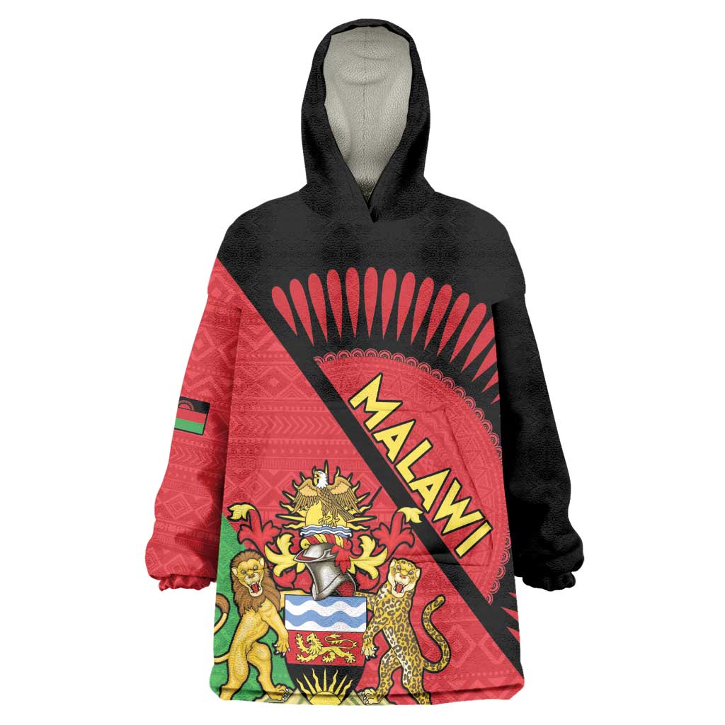 Personalized Afro Malawi Wearable Blanket Hoodie Coat Of Arms - Southeastern Africa Pattern LT15