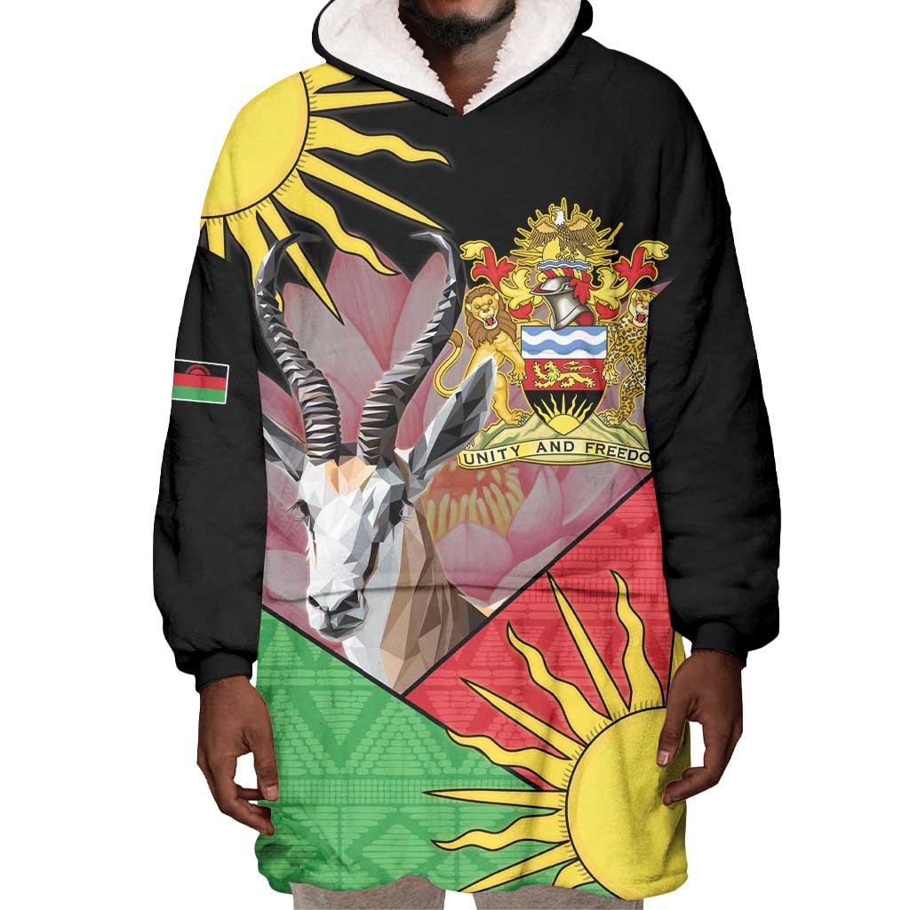Personalized Africa Malawi Wearable Blanket Hoodie Thomsons Gazelle With Lotus LT15