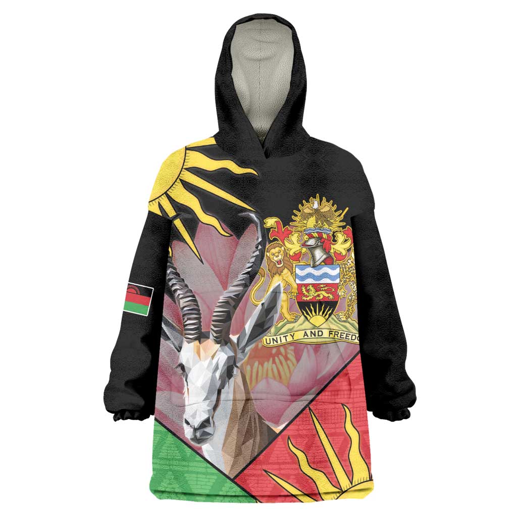 Personalized Africa Malawi Wearable Blanket Hoodie Thomsons Gazelle With Lotus LT15