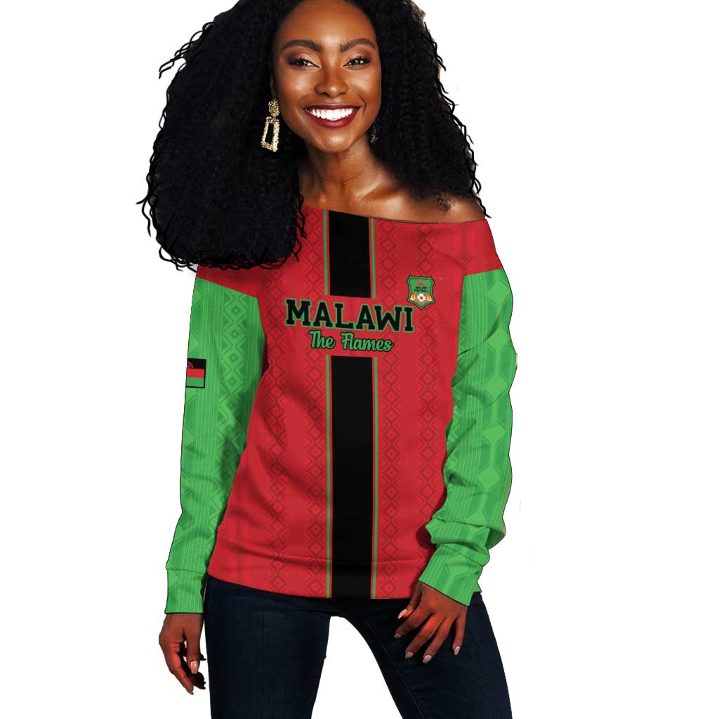 Custom Afro Malawi Football Off Shoulder Sweater Go Champions - African Pattern LT15