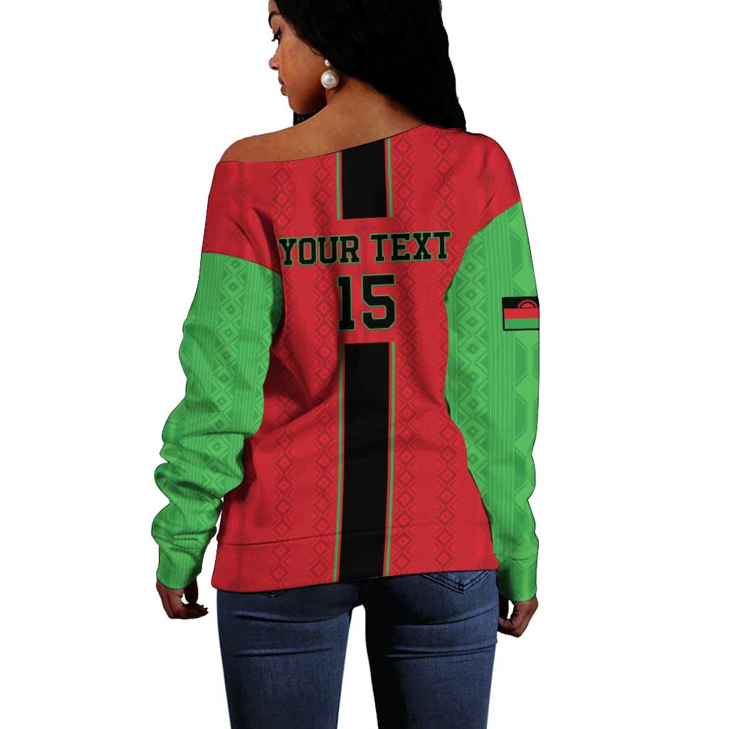Custom Afro Malawi Football Off Shoulder Sweater Go Champions - African Pattern LT15