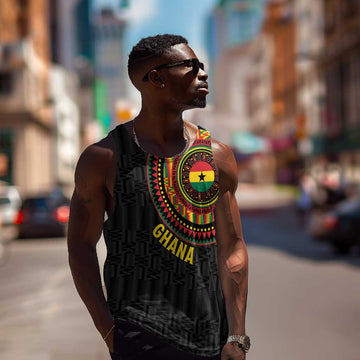 Personalised Ghana African Tribal Mix Kente Patterns Men Tank Top Chest Arm Tattoo LT15