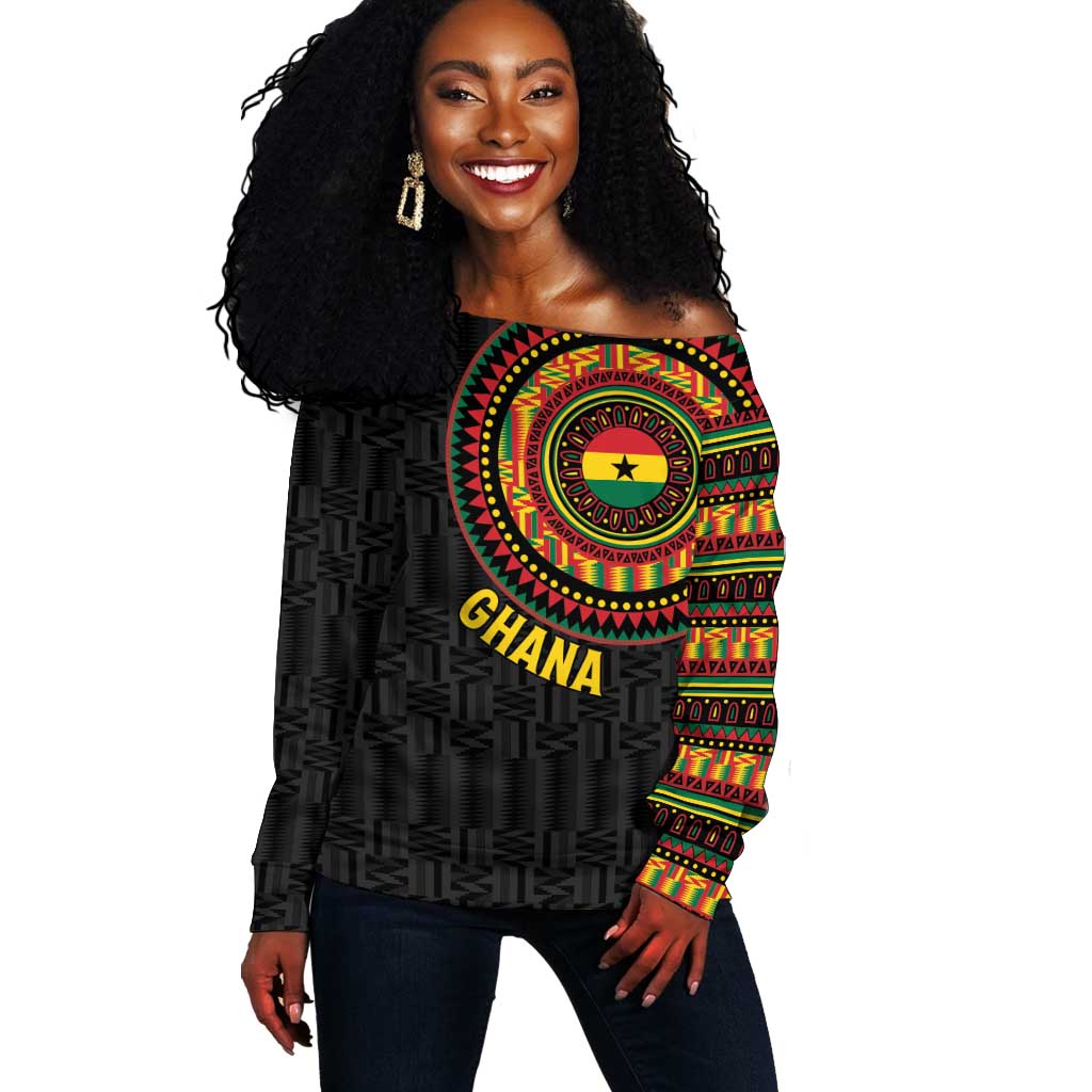 Personalised Ghana African Tribal Mix Kente Patterns Off Shoulder Sweater Chest Arm Tattoo LT15