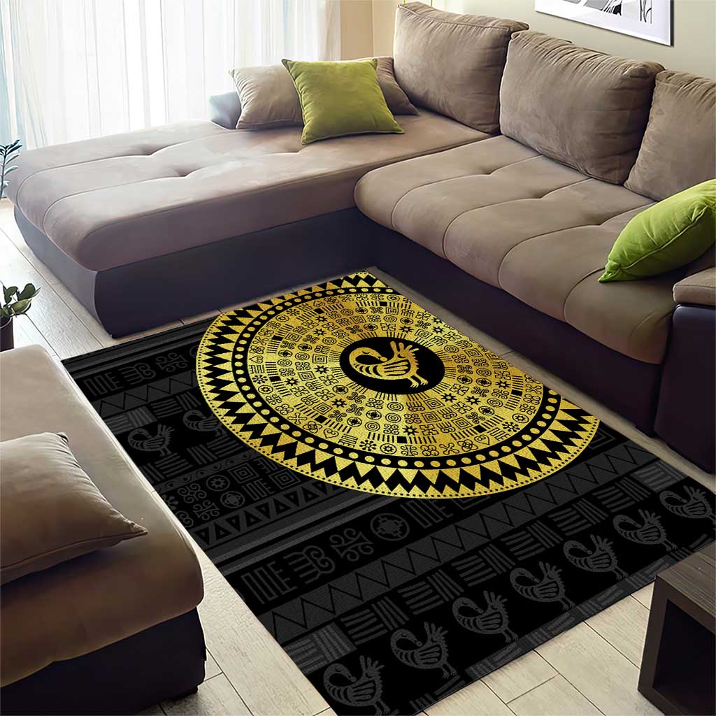 African Adinkra Area Rug Sankofa Bird - Gold Version - Chest Arm Tattoo LT15