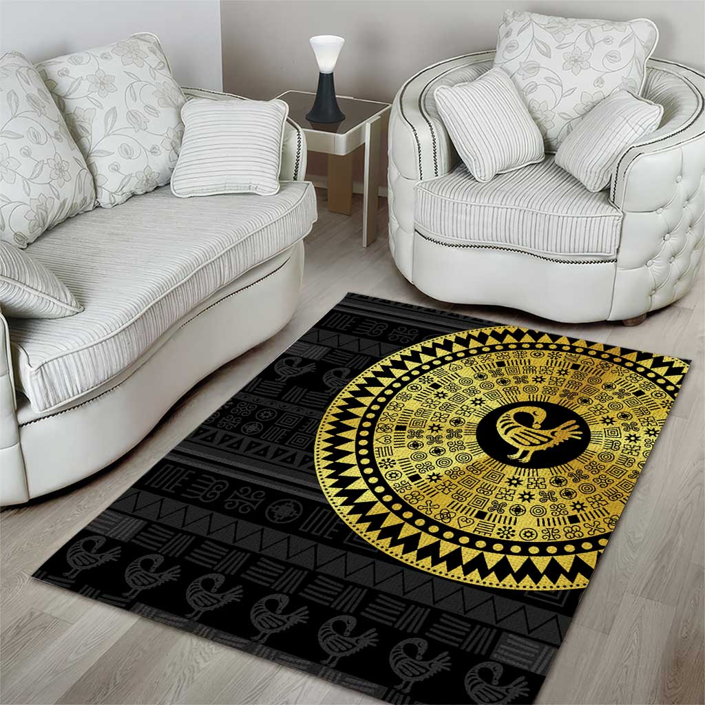 African Adinkra Area Rug Sankofa Bird - Gold Version - Chest Arm Tattoo LT15
