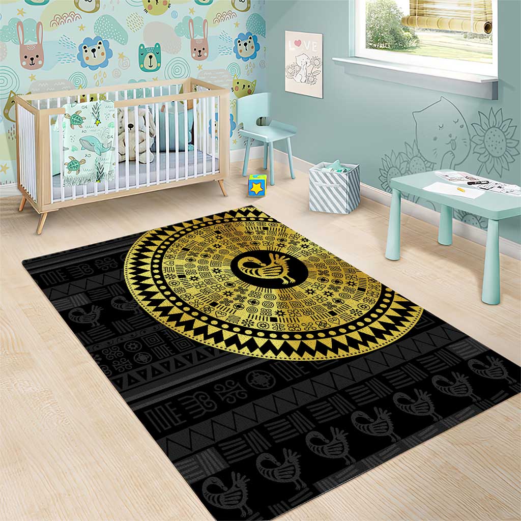African Adinkra Area Rug Sankofa Bird - Gold Version - Chest Arm Tattoo LT15