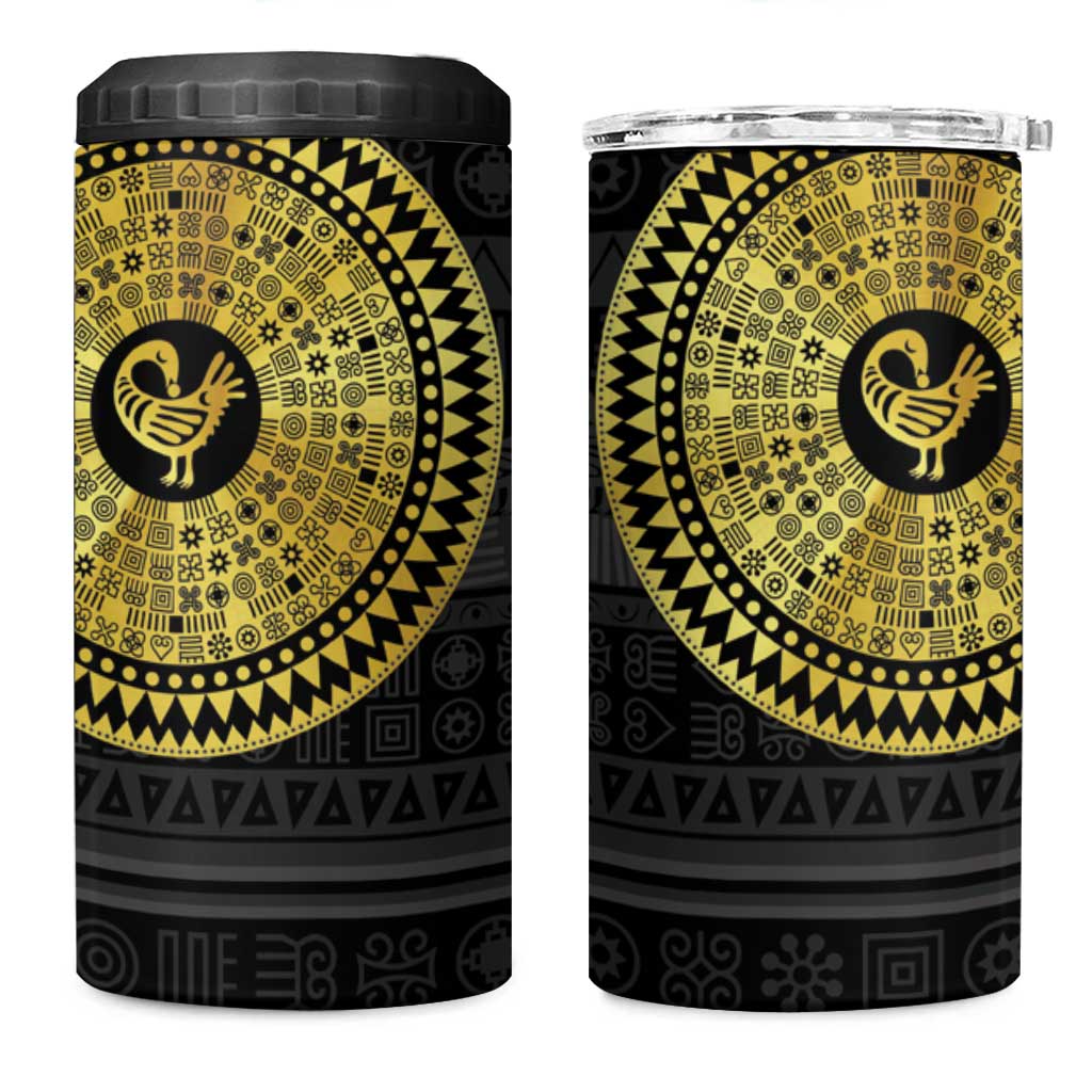 African Adinkra 4 in 1 Can Cooler Tumbler Sankofa Bird - Gold Version - Chest Arm Tattoo LT15