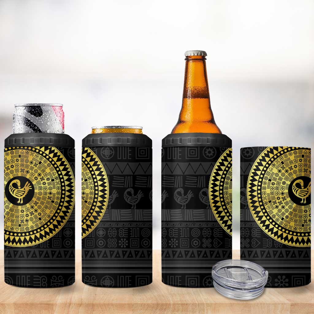 African Adinkra 4 in 1 Can Cooler Tumbler Sankofa Bird - Gold Version - Chest Arm Tattoo LT15