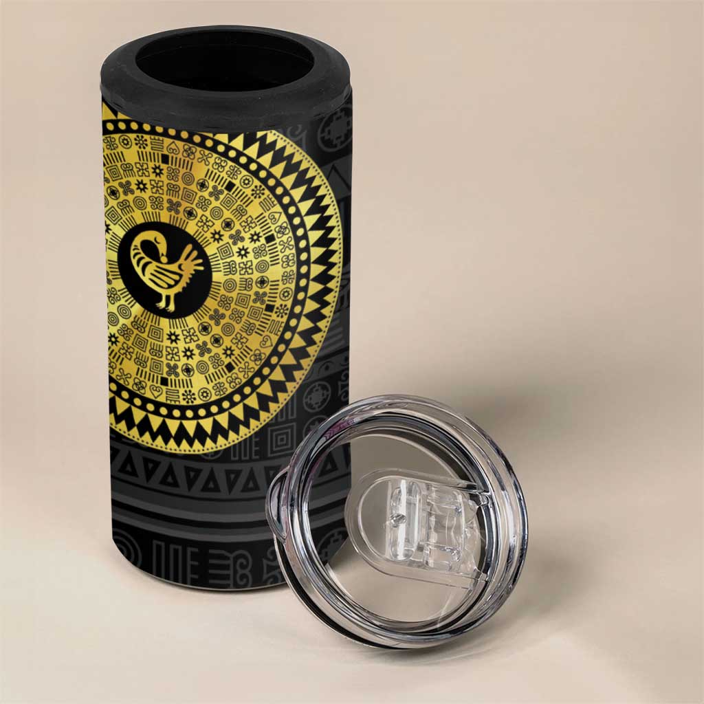 African Adinkra 4 in 1 Can Cooler Tumbler Sankofa Bird - Gold Version - Chest Arm Tattoo LT15