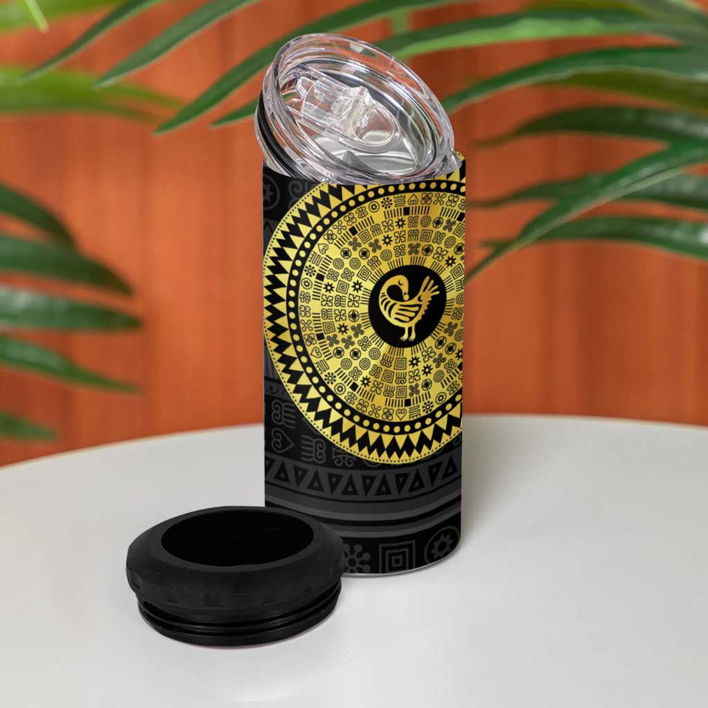 African Adinkra 4 in 1 Can Cooler Tumbler Sankofa Bird - Gold Version - Chest Arm Tattoo LT15