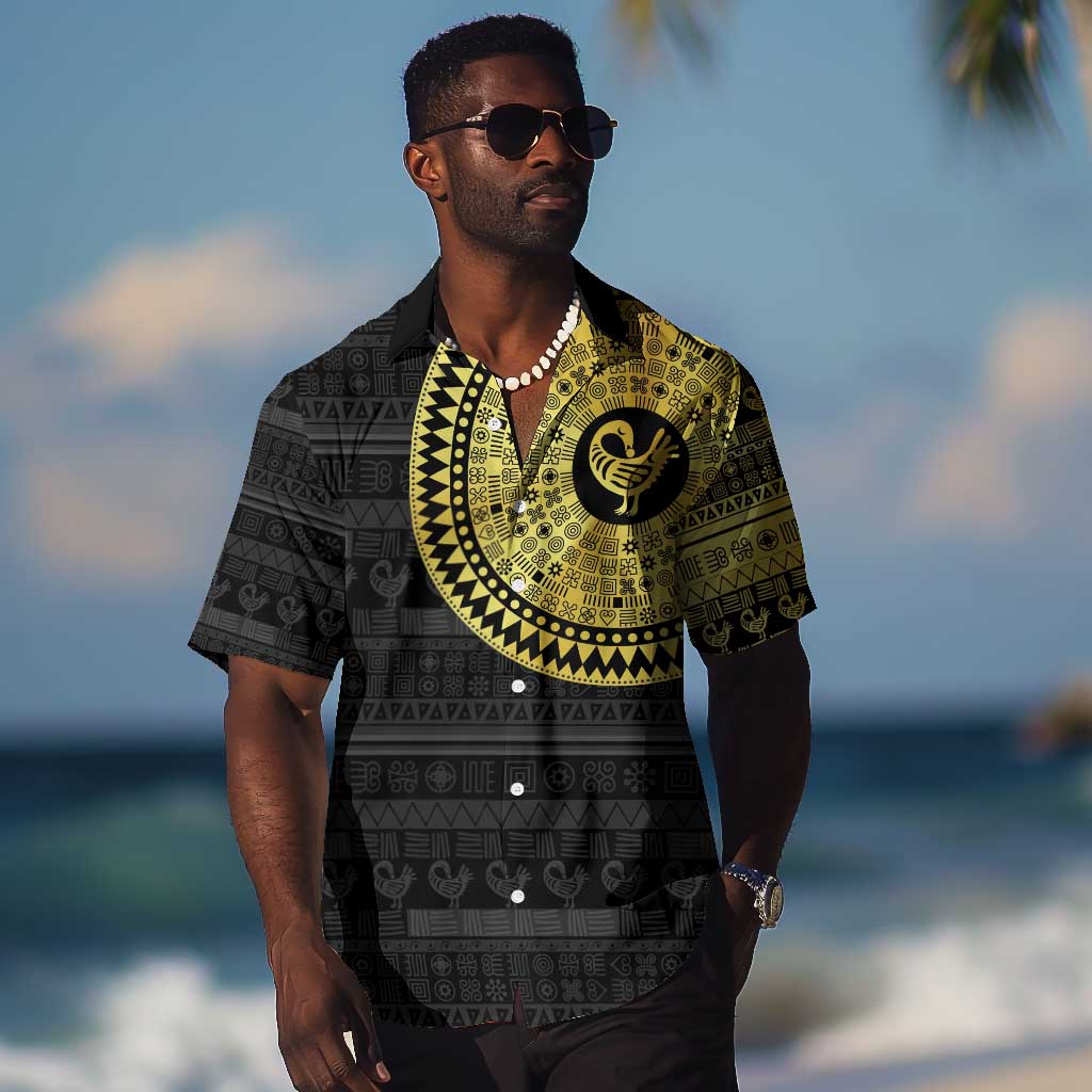 African Adinkra Hawaiian Shirt Sankofa Bird - Gold Version - Chest Arm Tattoo LT15