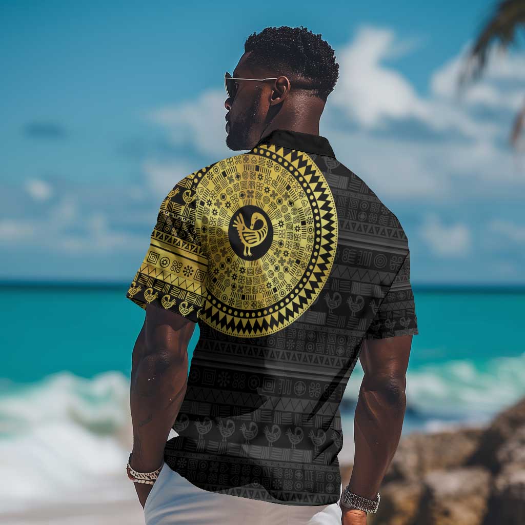African Adinkra Hawaiian Shirt Sankofa Bird - Gold Version - Chest Arm Tattoo LT15