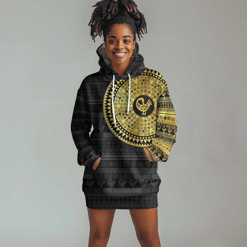 African Adinkra Hoodie Dress Sankofa Bird - Gold Version - Chest Arm Tattoo LT15