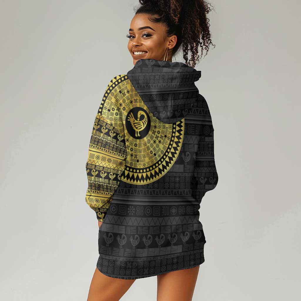 African Adinkra Hoodie Dress Sankofa Bird - Gold Version - Chest Arm Tattoo LT15