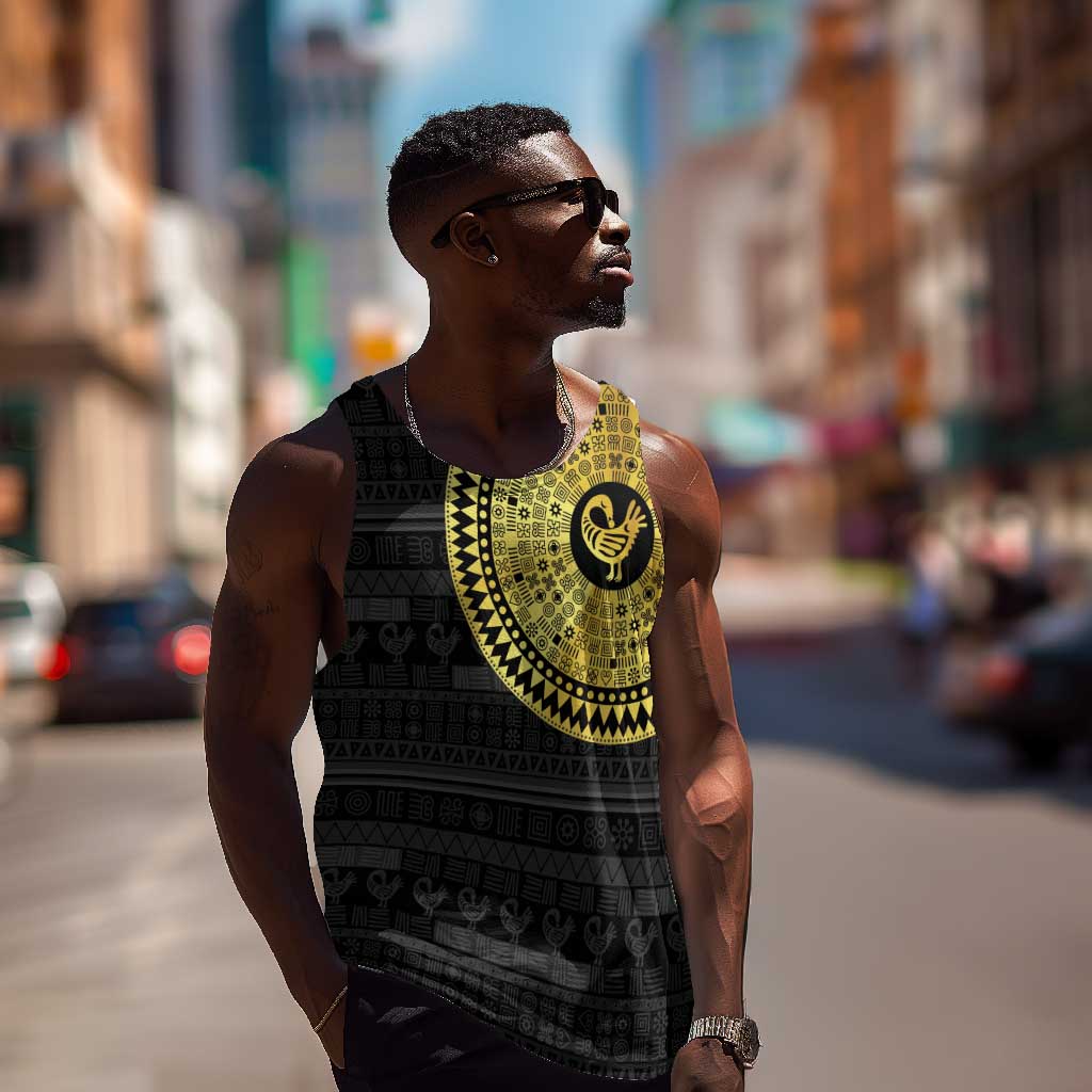 African Adinkra Men Tank Top Sankofa Bird - Gold Version - Chest Arm Tattoo LT15
