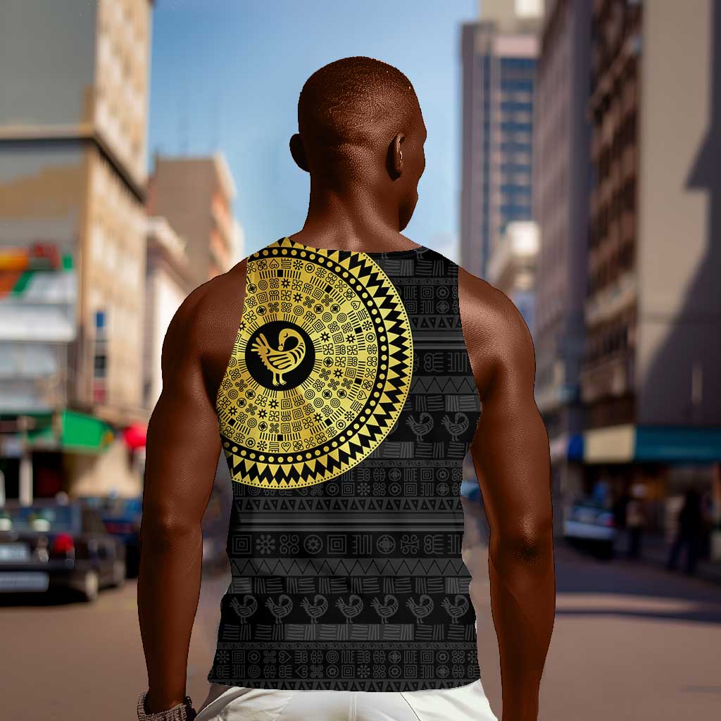 African Adinkra Men Tank Top Sankofa Bird - Gold Version - Chest Arm Tattoo LT15