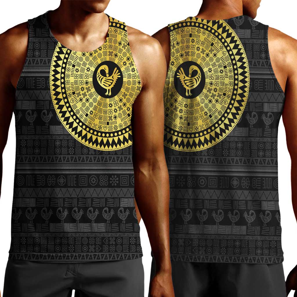 African Adinkra Men Tank Top Sankofa Bird - Gold Version - Chest Arm Tattoo LT15