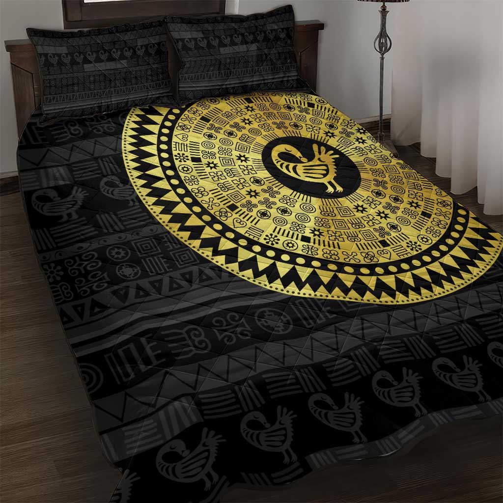 African Adinkra Quilt Bed Set Sankofa Bird - Gold Version - Chest Arm Tattoo LT15