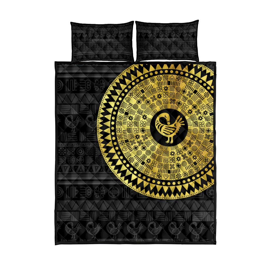 African Adinkra Quilt Bed Set Sankofa Bird - Gold Version - Chest Arm Tattoo LT15