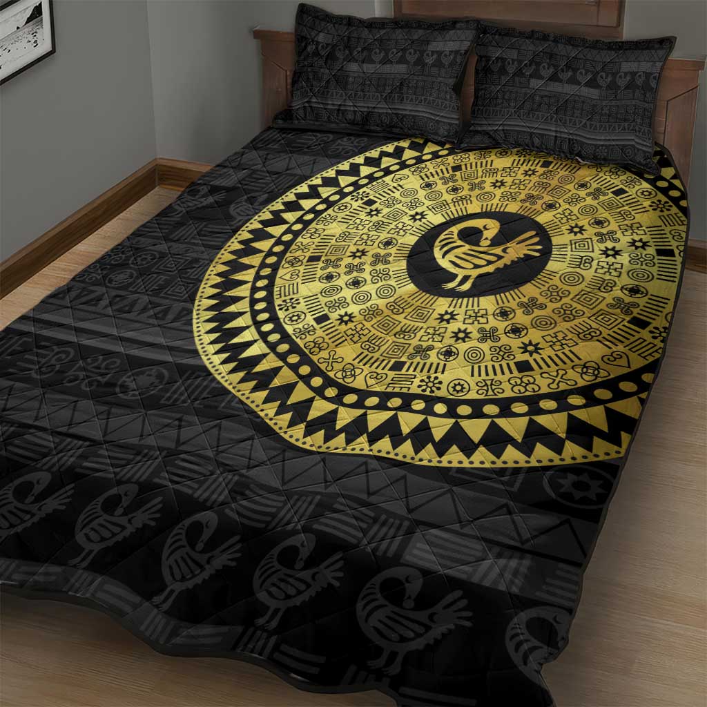 African Adinkra Quilt Bed Set Sankofa Bird - Gold Version - Chest Arm Tattoo LT15