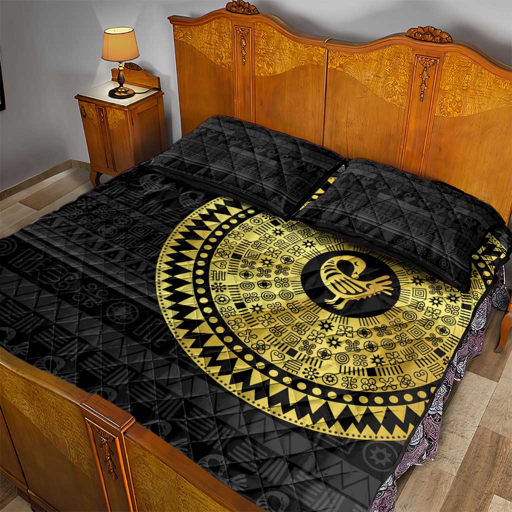 African Adinkra Quilt Bed Set Sankofa Bird - Gold Version - Chest Arm Tattoo LT15