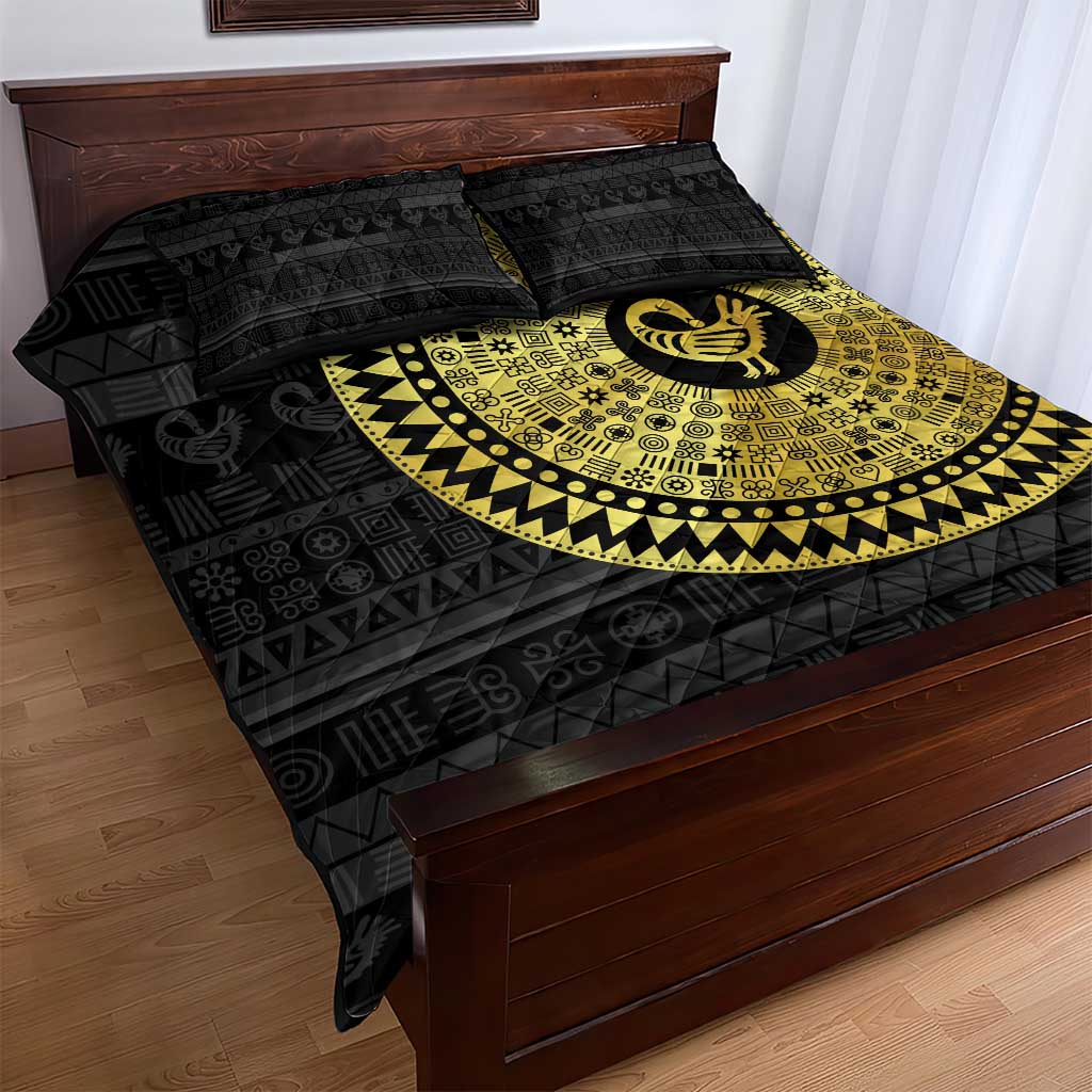 African Adinkra Quilt Bed Set Sankofa Bird - Gold Version - Chest Arm Tattoo LT15