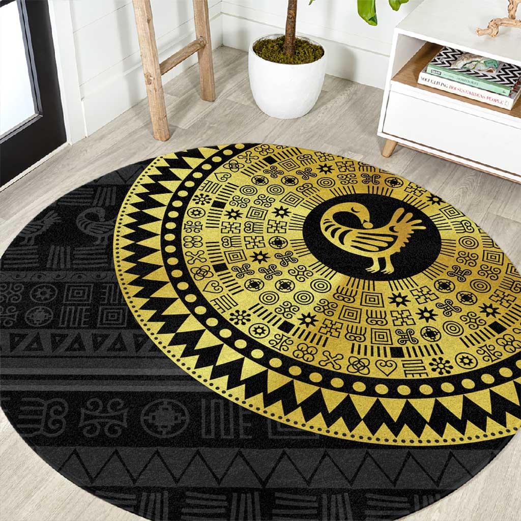 African Adinkra Round Carpet Sankofa Bird - Gold Version - Chest Arm Tattoo LT15