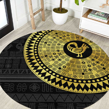 African Adinkra Round Carpet Sankofa Bird - Gold Version - Chest Arm Tattoo LT15