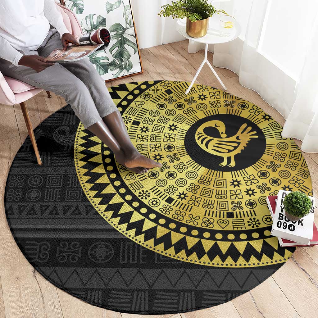 African Adinkra Round Carpet Sankofa Bird - Gold Version - Chest Arm Tattoo LT15