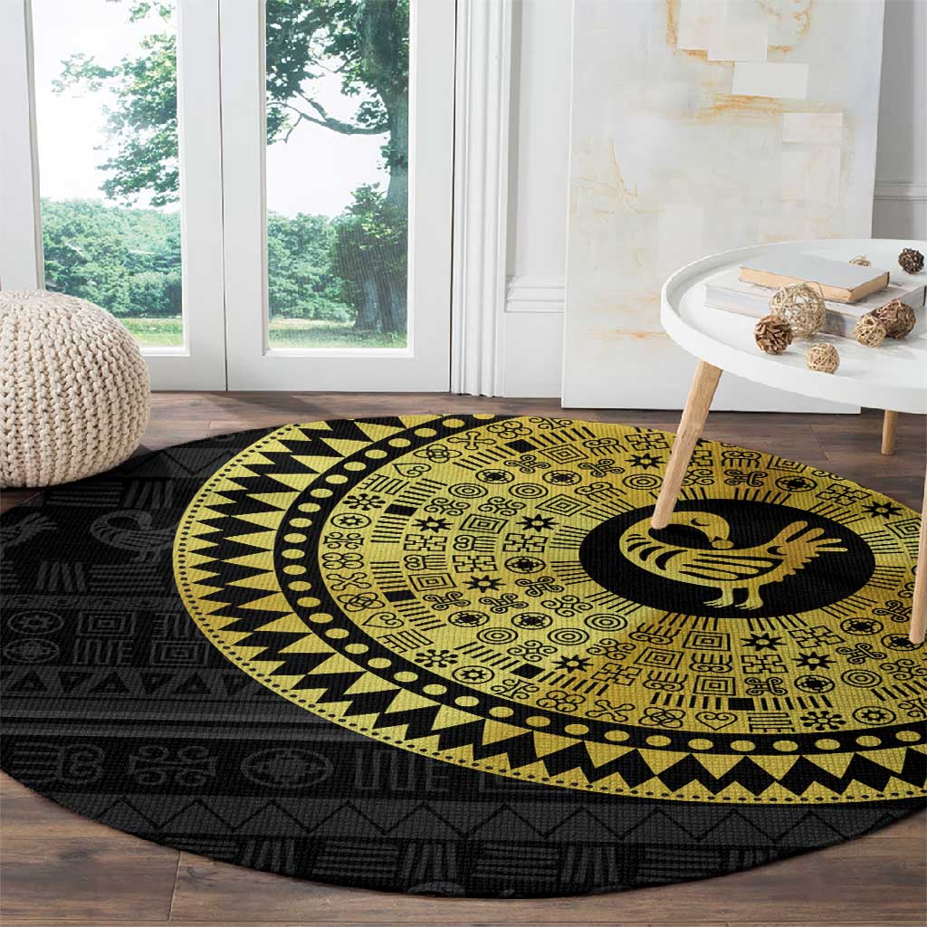 African Adinkra Round Carpet Sankofa Bird - Gold Version - Chest Arm Tattoo LT15