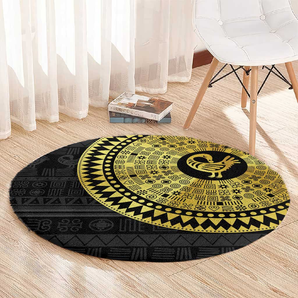 African Adinkra Round Carpet Sankofa Bird - Gold Version - Chest Arm Tattoo LT15