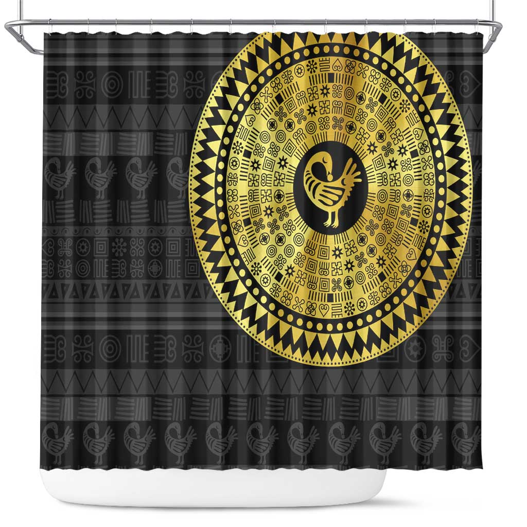 Sankofa Bird Shower Curtain Adinkra Symbols - Gold Version LT15