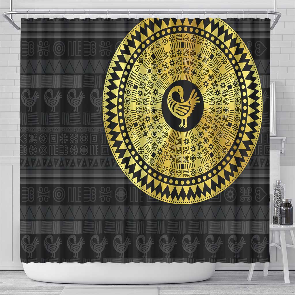 Sankofa Bird Shower Curtain Adinkra Symbols - Gold Version LT15