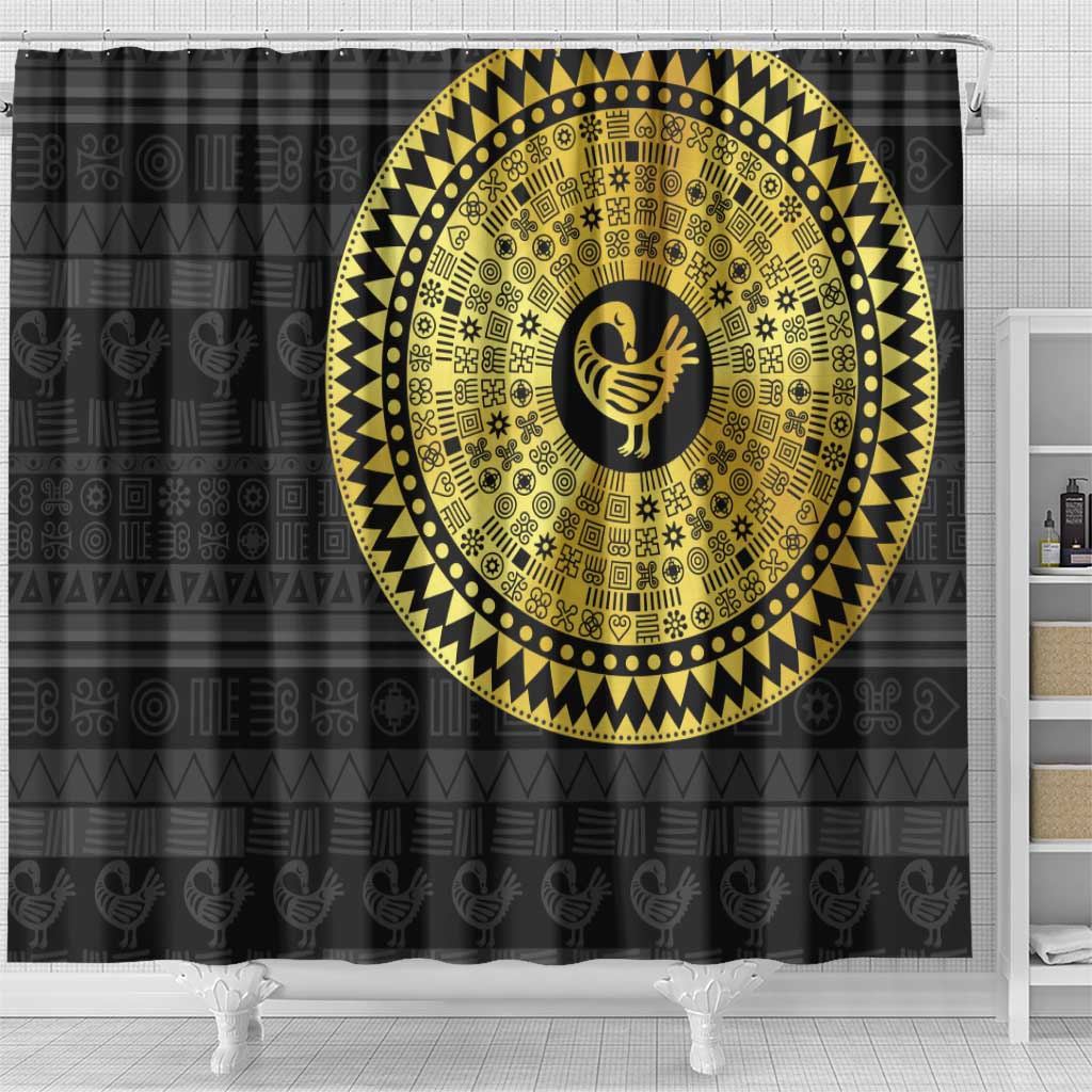 Sankofa Bird Shower Curtain Adinkra Symbols - Gold Version LT15