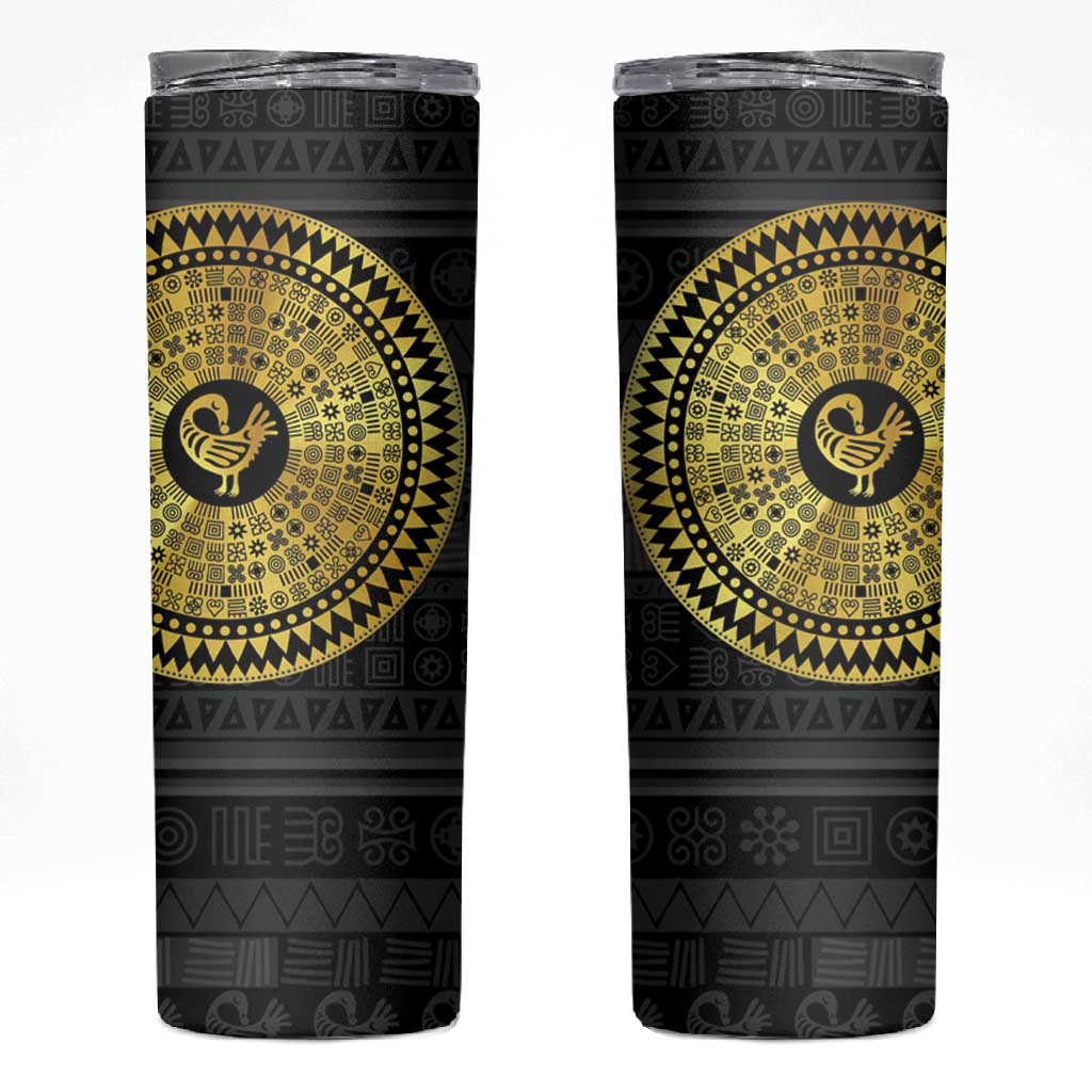 African Adinkra Skinny Tumbler Sankofa Bird - Gold Version - Chest Arm Tattoo LT15
