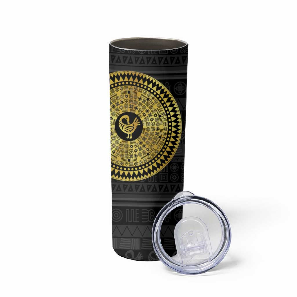 African Adinkra Skinny Tumbler Sankofa Bird - Gold Version - Chest Arm Tattoo LT15