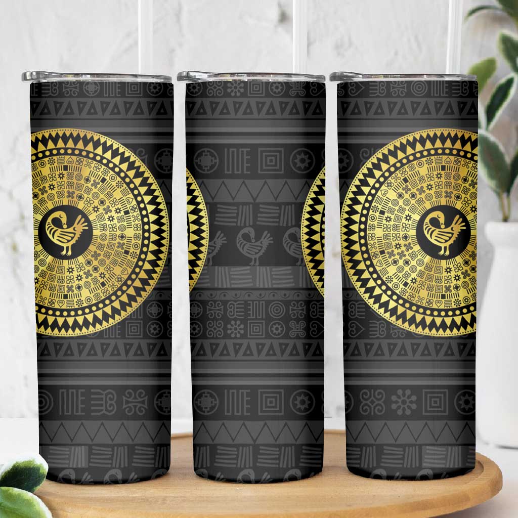 African Adinkra Skinny Tumbler Sankofa Bird - Gold Version - Chest Arm Tattoo LT15