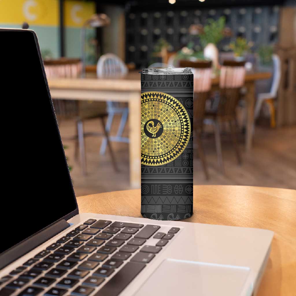 African Adinkra Skinny Tumbler Sankofa Bird - Gold Version - Chest Arm Tattoo LT15