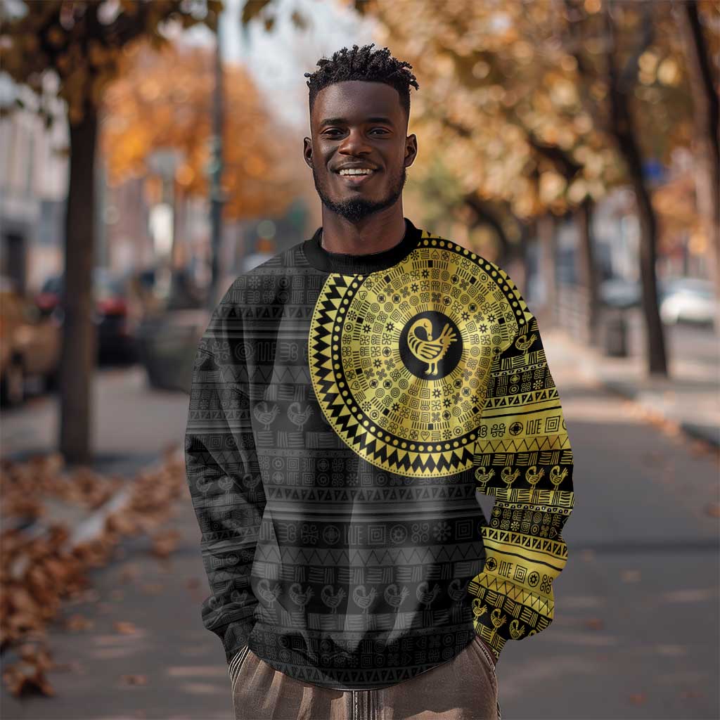 African Adinkra Sweatshirt Sankofa Bird - Gold Version - Chest Arm Tattoo LT15