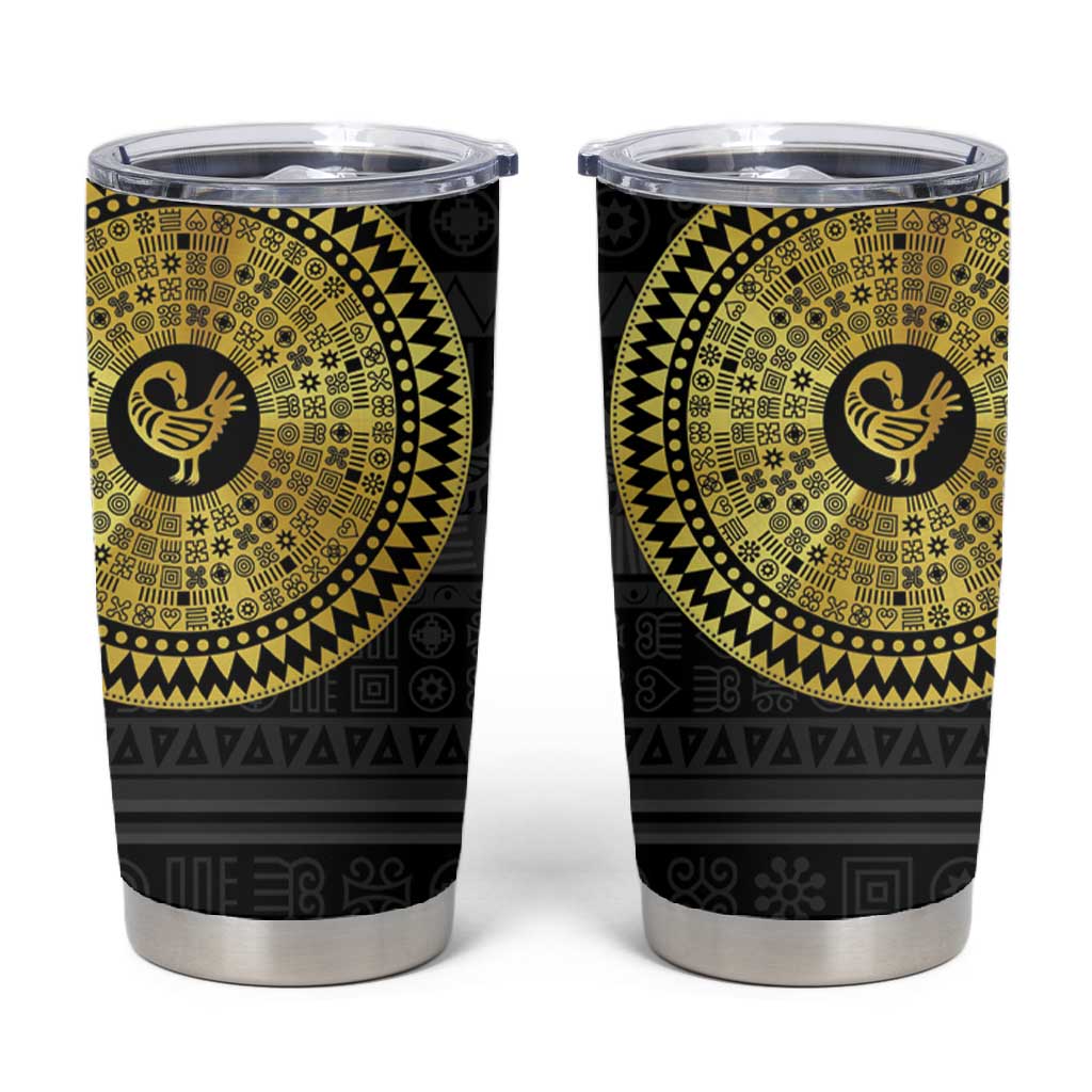 African Adinkra Tumbler Cup Sankofa Bird - Gold Version - Chest Arm Tattoo LT15