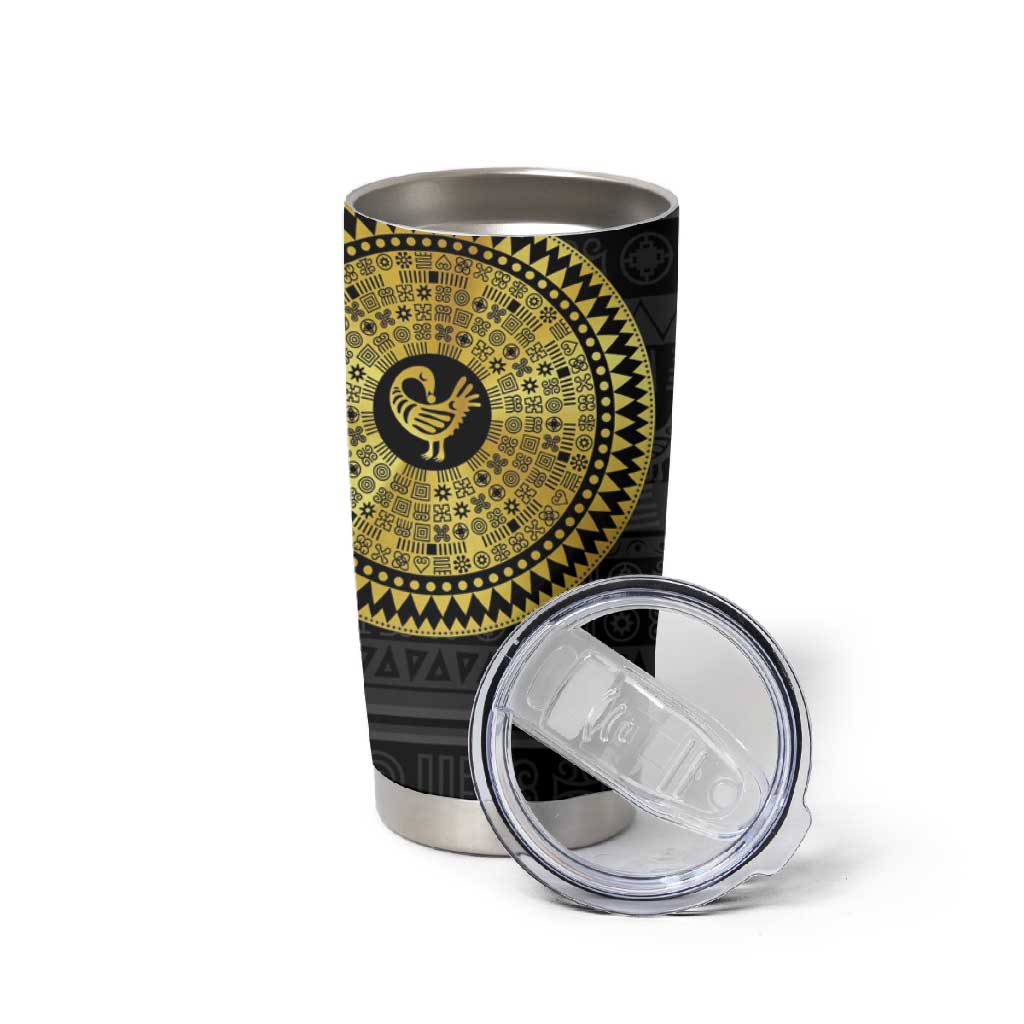African Adinkra Tumbler Cup Sankofa Bird - Gold Version - Chest Arm Tattoo LT15