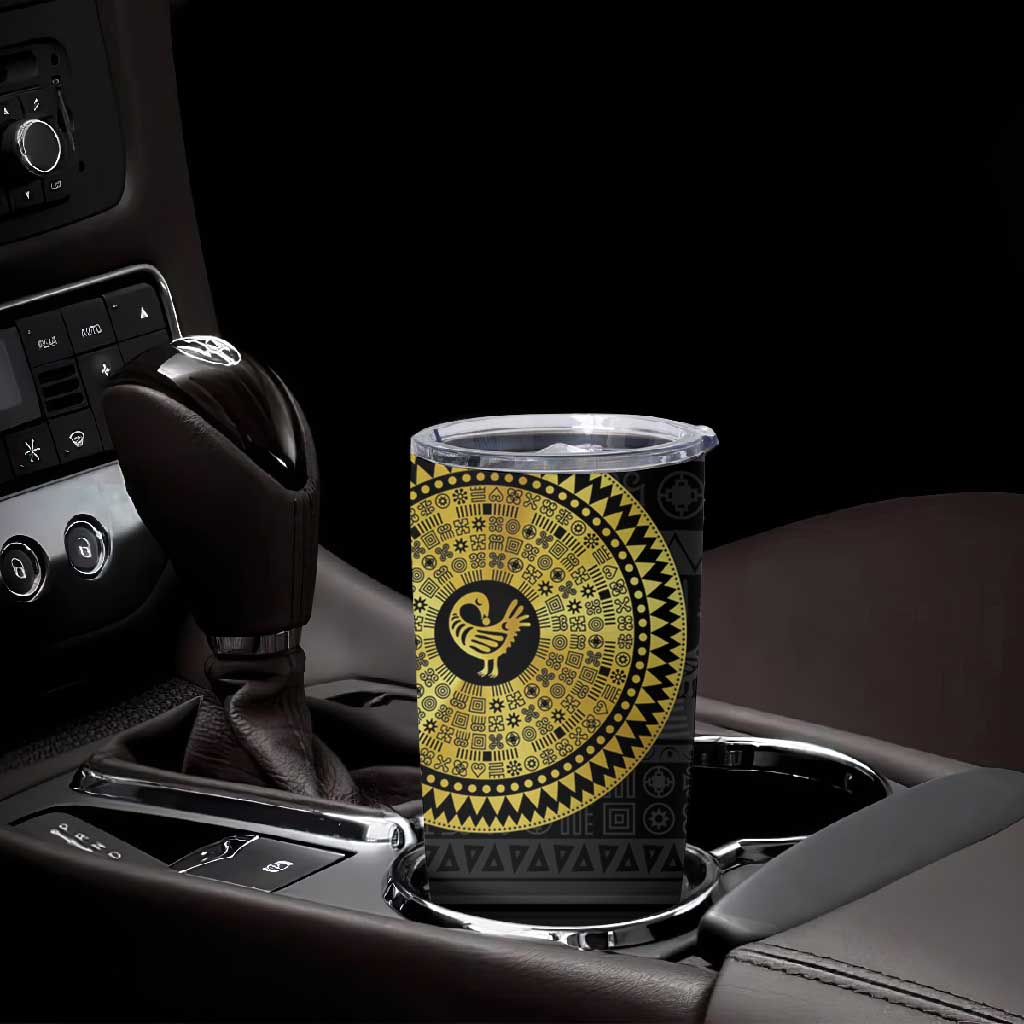 African Adinkra Tumbler Cup Sankofa Bird - Gold Version - Chest Arm Tattoo LT15